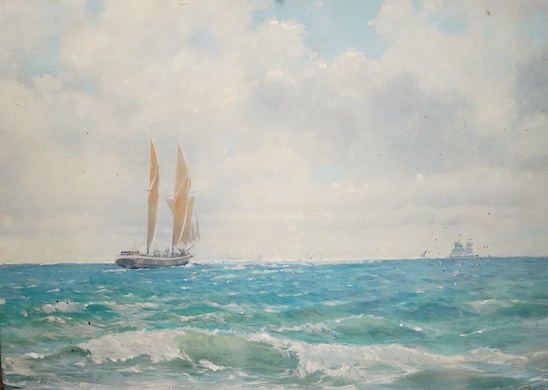 Lionel Rouse (1911-1984), Maritime interest, oil on board, signed, details verso, 44 x 59cm, ornate gilt frame